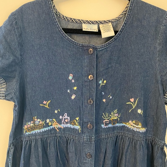VTG embroidered denim jumper dress - Picture 3 of 6